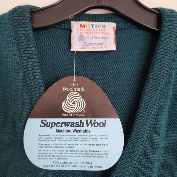 NEW MOTIFS Pure New Wool Vintage Style Western Australia Green Knit Sweater Vest - Picture 8 of 11